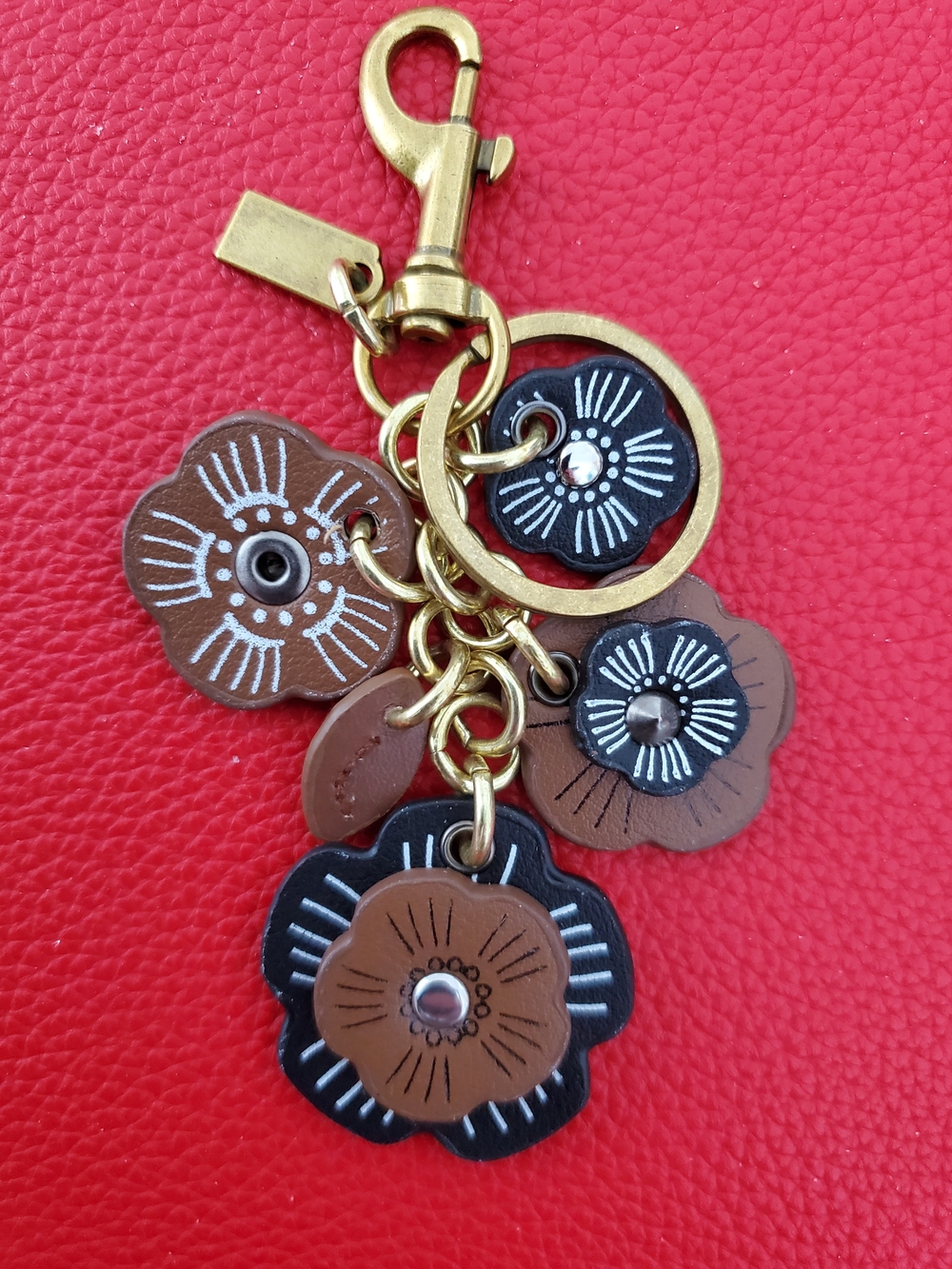 Leather Floral Keychain Bag Charm in Brown and Black